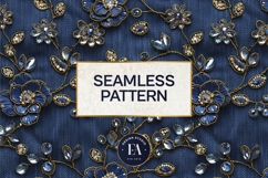 Navy Crystal Embroidery | Luxury Denim Fabric Texture Product Image 3