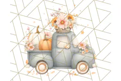 Vintage Truck Pumpkin and Fall Flowers PNG Clipart, Autumn Product Image 5