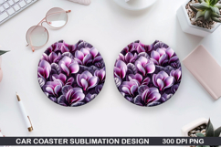 Flowers Car Coaster Sublimation| Flowers Coaster PNG Design Product Image 1