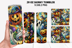 Ghost Skinny Tumbler 20oz Wrap Design, Halloween Tumbler PNG Product Image 1