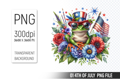 4th of July Frog Clipart, Animal illustration for crafts Product Image 1