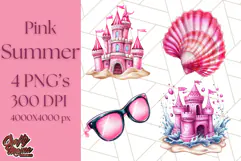 Pink Summer Clipart, Cute Beach Icons, Aesthetic PNG Product Image 1