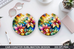 Flower Car Coaster Sublimation| Summer Coaster PNG Design Product Image 1