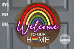 Rainbow Sign SVG | Welcome to our Home door hanger SVG Product Image 1