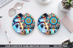 Snowman Car Coaster Sublimation|Christmas Coaster PNG Design Product Image 1