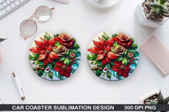 Flowers Car Coaster Sublimation|Christmas Coaster PNG Design Product Image 1
