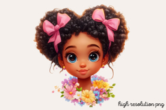 Cute Black Girl with Flower Clipart PNG Product Image 1