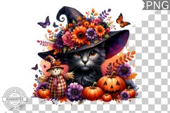 Halloween Cat Flowers Sublimation - Clipart PNG Design Product Image 1