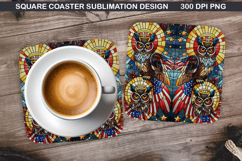 Owls Coaster Sublimation, 4th Of July Coaster PNG Design Product Image 1