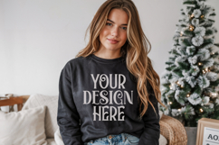 Christmas Gildan 18000 Black Crewneck Sweatshirt Mocku Product Image 1