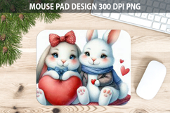 Watercolor Bunny Mouse Pad Sublimation - Valentines PNG Product Image 1