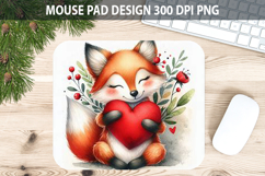 Watercolor Fox Mouse Pad Sublimation - Valentines PNG Product Image 1
