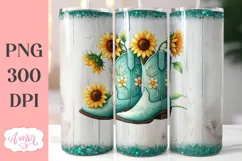 Spring floral tumbler wrap PNG, Cowboy boots tumbler PNG Product Image 2