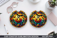 Pumpkins Car Coaster Sublimation| Halloween Coaster PNG Product Image 1
