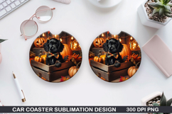 Halloween Dog Car Coaster Sublimation| Halloween Coaster PNG Product Image 1