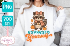 Coffee lover PNG, Cute Fall Racoon sublimation design Product Image 3