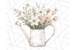 Watering Can Flowers PNG, Rustic Floral Watercolor Clipart Product Image 5