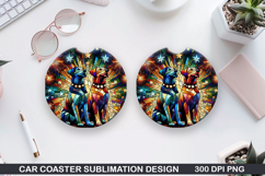 Dog Car Coaster Sublimation, 4th Of July Coaster PNG Product Image 1