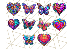 Stained Glass Hearts and Butterflies Clipart PNG Product Image 9