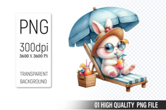 Summer Bunny Clipart PNG | Summer Watercolor Animals Product Image 1