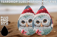 Embroidered Christmas Owl Circle Teardrop Earrings Design Product Image 1