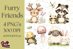 Cute Animal Friends Clipart PNG, Whimsical Spring Animal Duo Product Image 1