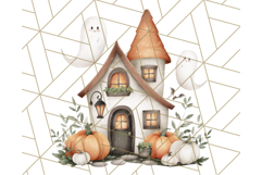 Watercolor Halloween Cottage Clipart, Ghosts &amp; Pumpkins Png Product Image 5