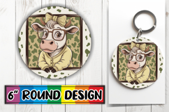 Cozy Circle Car Coaster Sublimation, Cute Cow Product Image 1