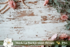 Wooden Table Background Mockup, Floral Flat Lay Background Product Image 1