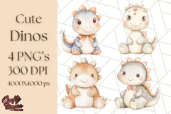 Cute Pastel Dinosaur Clipart PNG for Nursery Art, Baby Decor Product Image 1