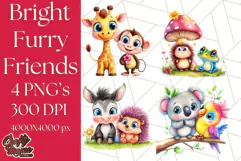 Cute Animal Friends Clipart PNG, Bright Spring Animal Duos Product Image 1