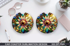 Flower Car coaster sublimation, Summer Coaster PNG Design Product Image 1