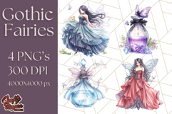 Gothic Fairy &amp; Potion Clipart, Dark Fantasy PNG Printable Product Image 1