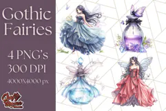 Gothic Fairy & Potion Clipart, Dark Fantasy PNG Printable Product Image 1