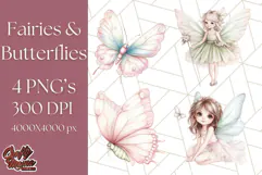 Pastel Fairies and Butterflies PNG, Spring Fantasy Clipart Product Image 1