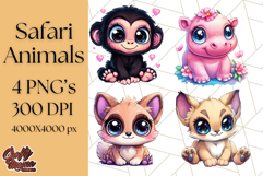Safari Animals Clipart Png, Cute Kawaii Style for Crafts Product Image 1