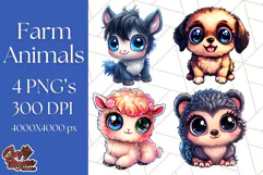 Farm Animals Kawaii Clipart PNG, Cute Barnyard Animal Product Image 1