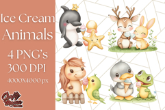 Spring Animal Ice Cream Clipart, Cute Pastel Animal PNG Product Image 1