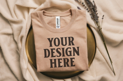 Heather Peach Folded Bella Canvas 3001 Flat Lay T-Shirt Product Image 1