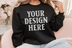 Gildan 18000 Black Mockup , Crewneck Sweatshirt Boho Mock-up Product Image 1