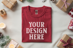 Gildan 5000 Red Folded Christmas Mockup, G5000 mockup Product Image 1