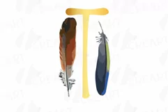 Tribal golden alphabet with feathers clip art, png files Product Image 28