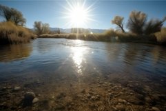 Serene river landscape with shining sun Product Image 1