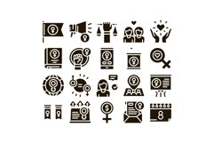 Feminism Woman Power Glyph Set Vector Product Image 1