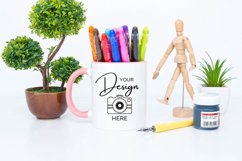 Mug Mockup 11 Oz Blank White Coffee Cup Pink Handle Product Image 1