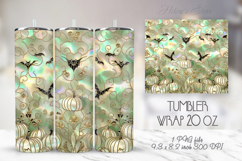 Cute Halloween ghost pattern green pastel tumbler 20oz wrap Product Image 1