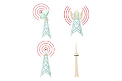 Tele communication tower icon set, cartoon style Product Image 1