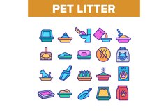 Pet Litter Accessory Collection Icons Set Vector Product Image 1
