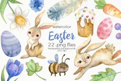 Watercolor Easter Bunny Clipart - PNG Files Product Image 1