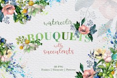 Bouquets with succulents Watercolor png Product Image 2